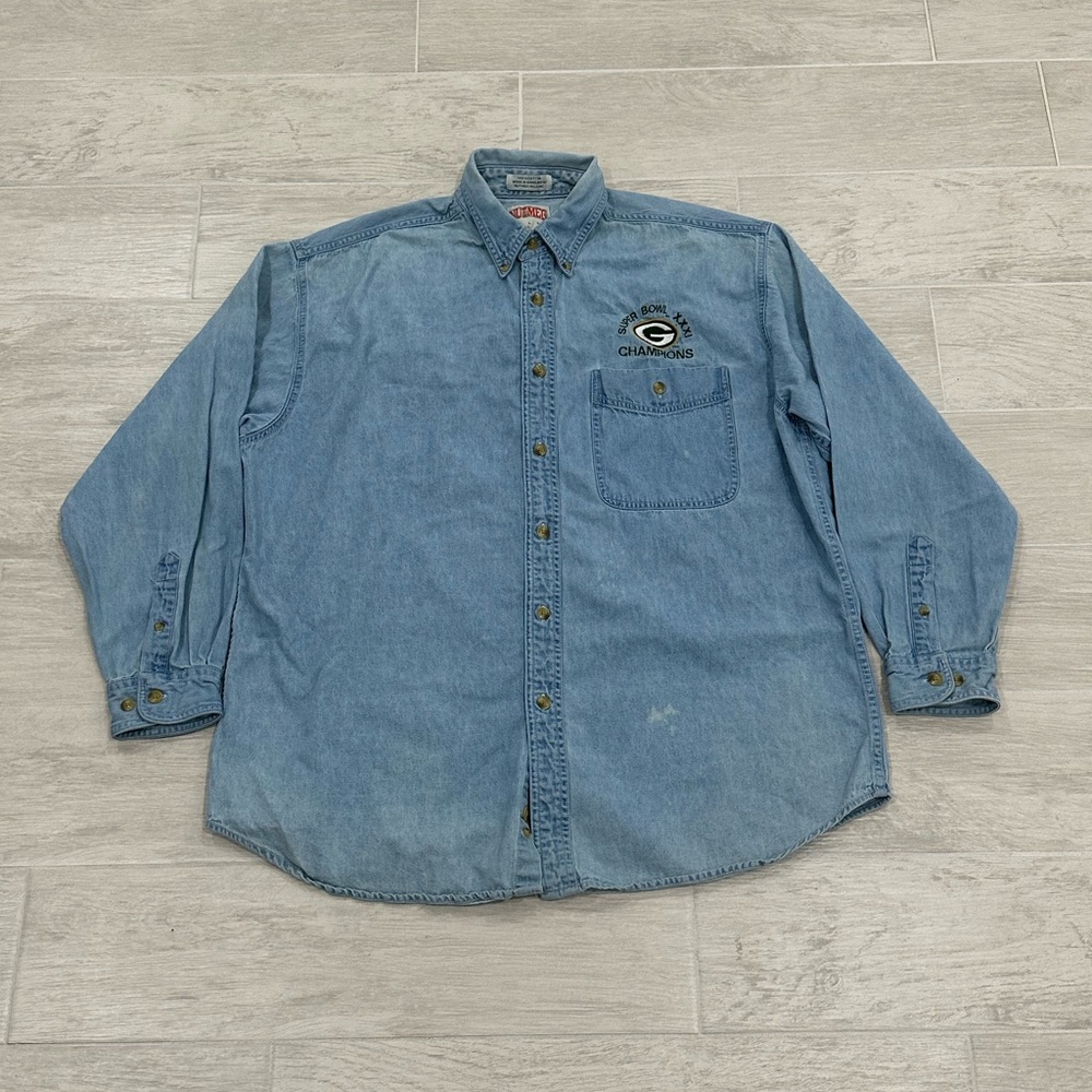 Vintage 90s Nutmeg NFL Green Bay Packers Super Bowl XXXI Champions Denim Shirt